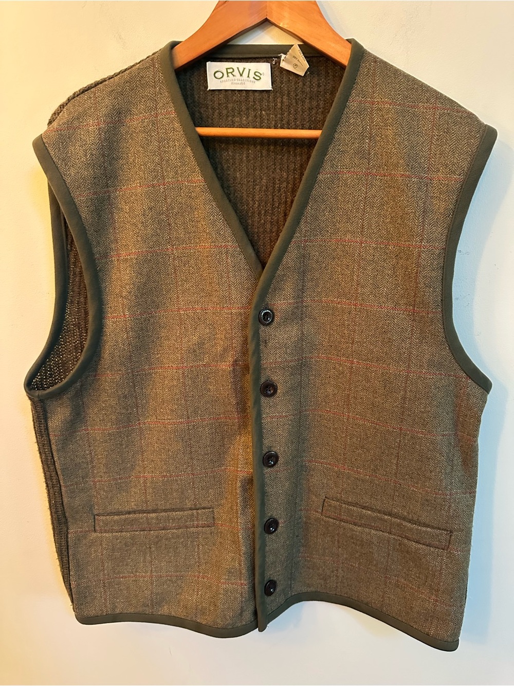 Vintage Orvis Wool & Aramid Windowpane Vest — Men’s Medium - Picture 3 of 9